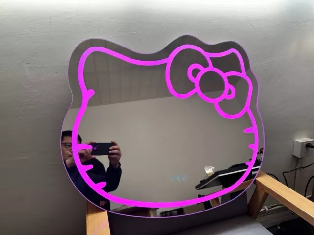 Hello Kitty Shaped Mirror With LED Lights. Touchscreen Control. 3 Color Lights.