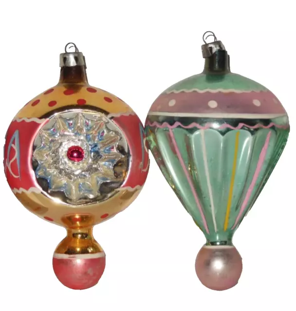 Blown Glass Fluted Pastel Air Balloon, Indent Christmas Ornaments Poland VTG