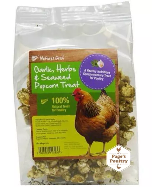 Natures Grub Popcorn Treat for Chickens 20g - Garlic, Herbs & Seaweed - RM48