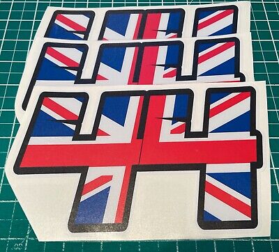3 X Racing Numbers with Union Jack  - Vinyl Stickers Decals Race Motorbike Mx