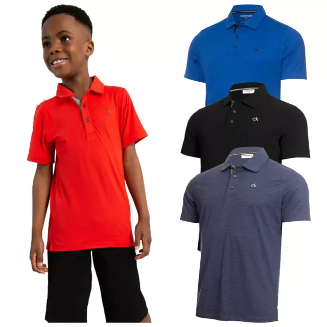 2024 Calvin Klein Junior Newport Polo Shirt Kids Boys UV30+ Breathable Golf Top