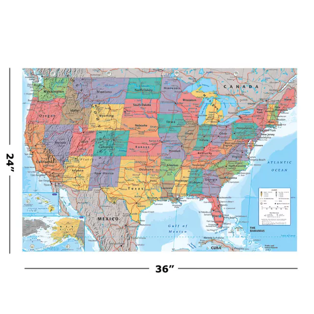 Map Of The United States Of America - Poster / Print (Usa Map) (Size: 36" X 24") 2