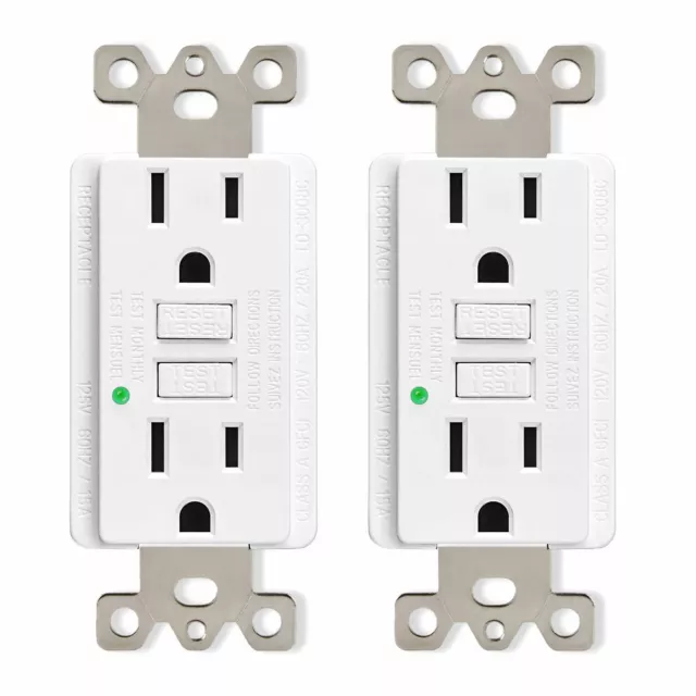 Safe GFCI Outlet 15 Amp Non-Tamper-Resistant Receptacle with LED Indicator 2Pack