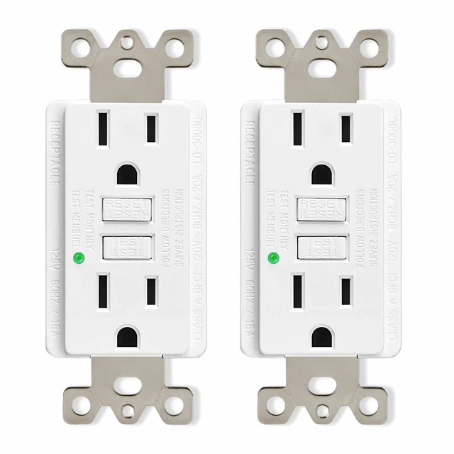 Safe GFCI Outlet 15 Amp Non-Tamper-Resistant Receptacle with LED Indicator 2Pack