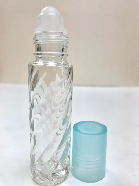 10ml SWIRL 1/3 oz Clear Glass Roll on Bottles With Plastic Light Blue Cap&Roller 3