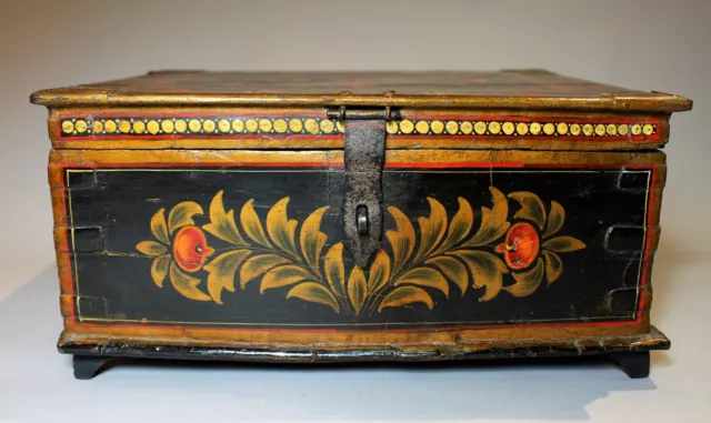 19th c. American Folk Art Enameled & Gold Stenciled Box c. 1860 (12.75"x9.5"x6") 3