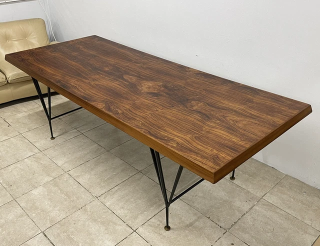 Stunning Large 1950s Italian Mid Century Walnut Dining Table With Steel Legs