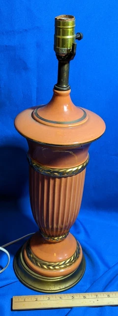 Antique-VTG Pink Gold Porcelain Lamp Mid Century-Art Deco-Regency Brass Base 22"
