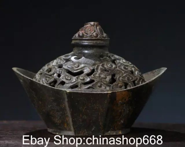 6.4" Marked Old China Copper Dynasty Palace Yuanbao Fortunate Incense Burner