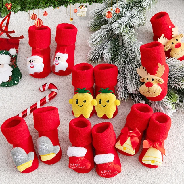 Kids Baby Girl Boys Anti-slip Slippers Toddler Winter Warm Christmas Socks Shoes