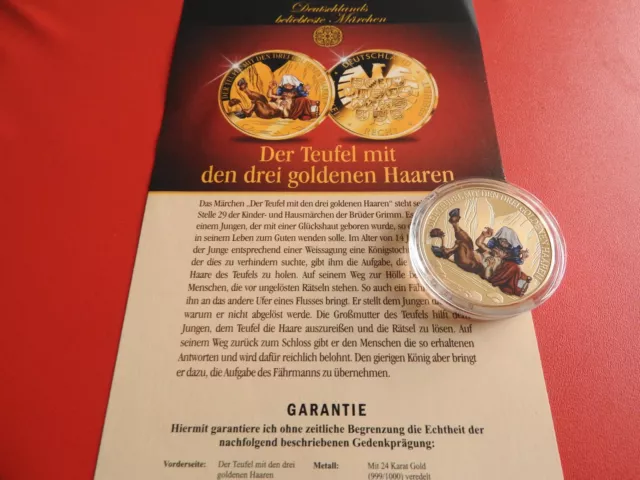 *Teufel drei goldenen Haaren*Grimm Märchen*Medaille/PP Coloriert *ca40mm(KOM)