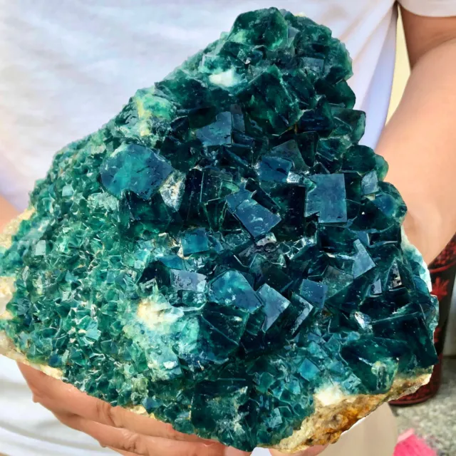 8.83LB Natural Green cubic Fluorite Crystal Cluster mineral sample healing