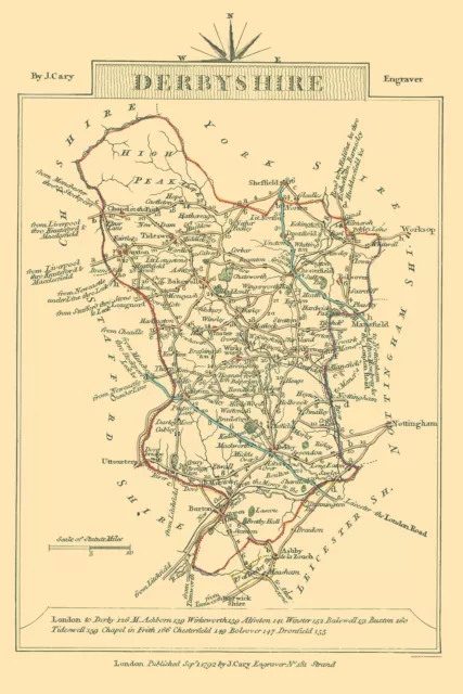 Derbyshire County England - Cary 1792 - 23.00 x 34.47