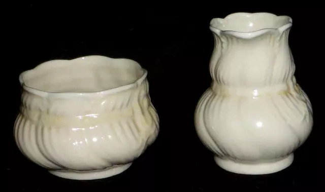 Delightful Vintage Belleek Bow & Ribbon Cream Jug & Sugar Bowl, 6th Mark 1965-80 2