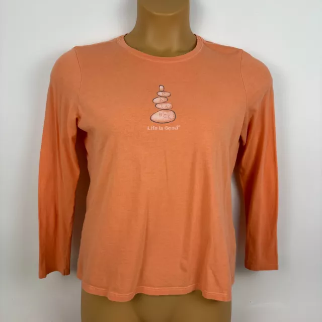 Life is Good Long Sleeve T-Shirt Top Balance Orange Cotton Womens Small S