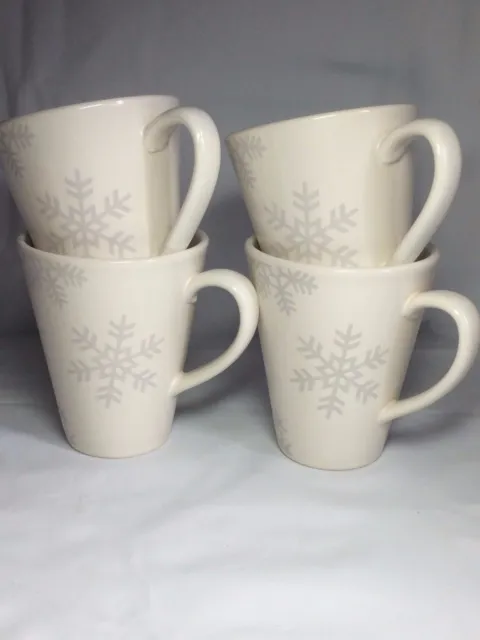 Set (4) NAUTICA ARTIC White Silver Grey Snowflake Coffee Tea Cappuccino Cup Mug