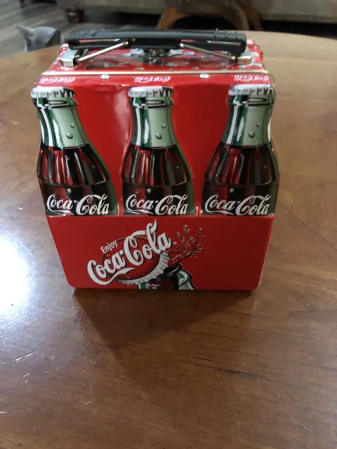 Coca Cola Metal Tin 6-pack Mini Lunch Box Pail with Handle - Used