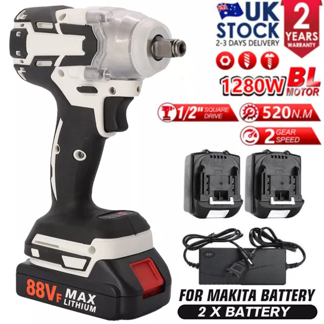 580Nm 21V Cordless Electric Impact Wrench Drill Gun Ratchet Driver w/ 2 Battery