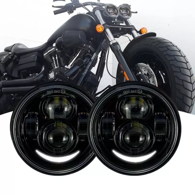 Black 4.65" Inch Dual LED Headlight DRL Hi/Low Beam For Harley Dyna Fat Bob FXDF