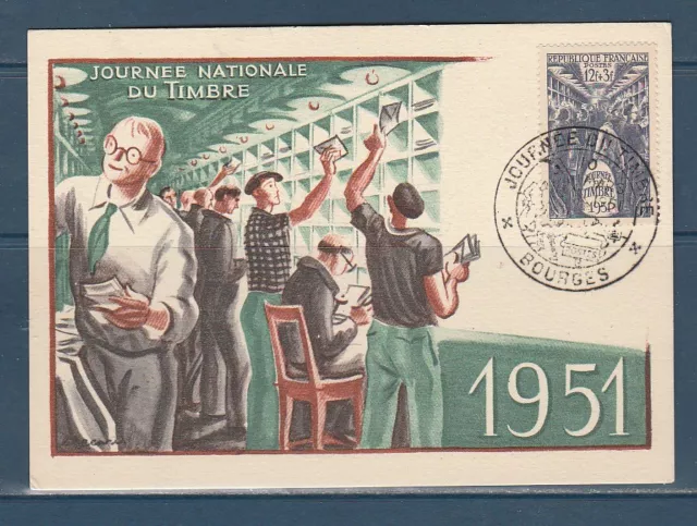 carte 1er jour  journée  du  timbre  Bourges   de 1951