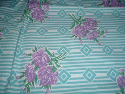 Vtg Novelty Open Full Feedsack Purple Flowers Geometric Teal Fabric 44x34 #PB13