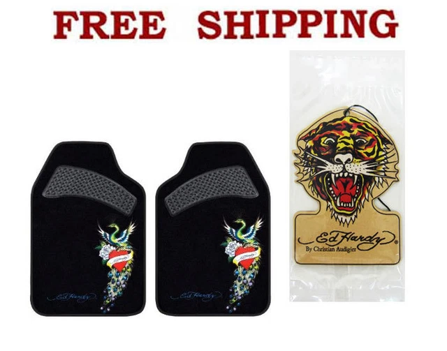 New Ed Hardy Peacock Car Truck Carpet Floor Mats & Air Freshener Set