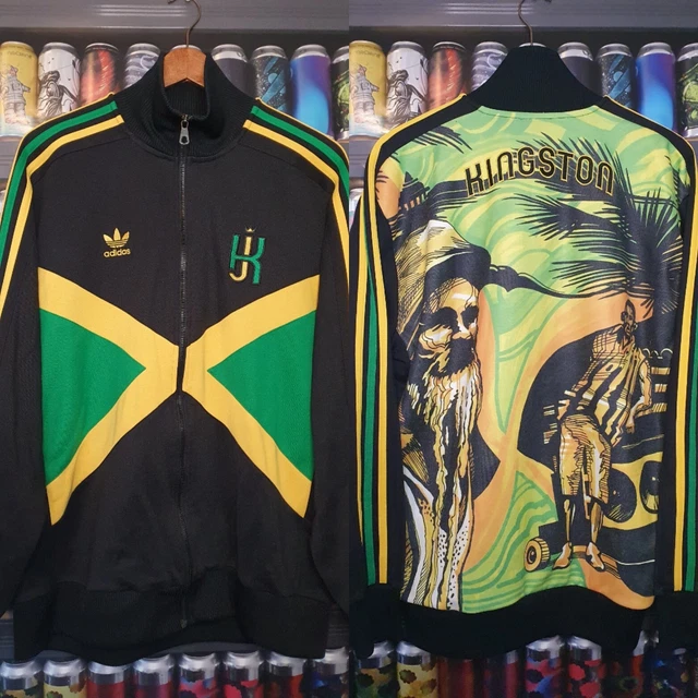 Adidas Mens Medium Tracksuit Jacket Track Top Vintage Kingston Jamaica Rasta