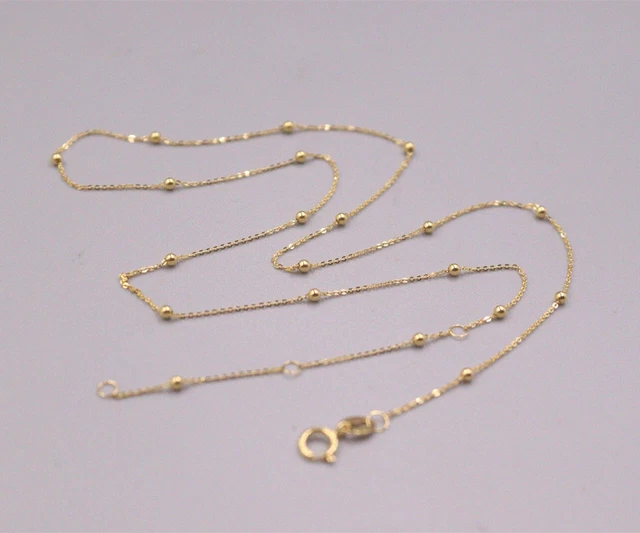 Pure Au750 18K Yellow Gold Chain Women Lucky O Beads Link Necklace 1.1-1.3g