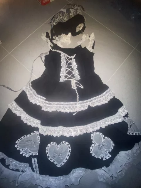 Dark In Love Gothic Lolita Doll Alice Dress Black White Playing Cards Lace