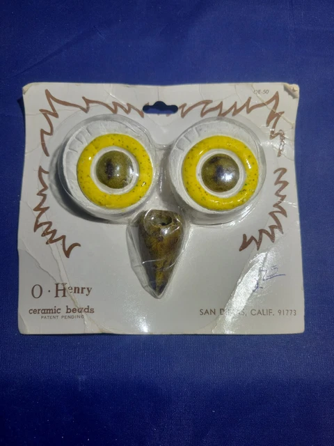 VTG Macrame Ceramic Owl Eyes & Beak Beads O Henry