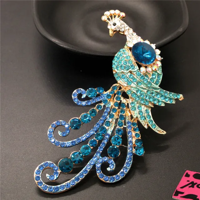 Rhinestone Big Peacock Blue Crystal Animal Fashion Women Charm Brooch Pin Gift