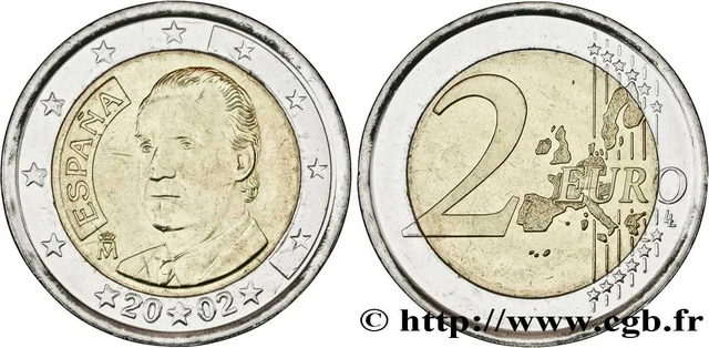 PIECES 2 EUROS rare 2002 Juan Carlos I, roi d'Espagne EUR 1.000,00