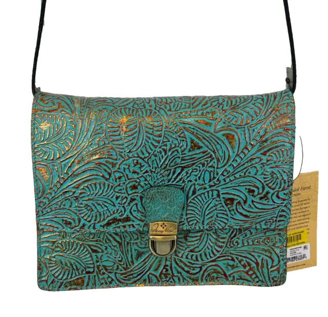 Patricia Nash Lanza Crossbody Bag in Metallic Turquoise & Gold NWT