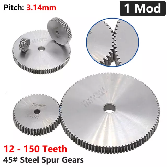 1 Modul Steel Spur Gears Pinion Gear Thick 10mm 12 Teeth - 150 Teeth For 3D CNC