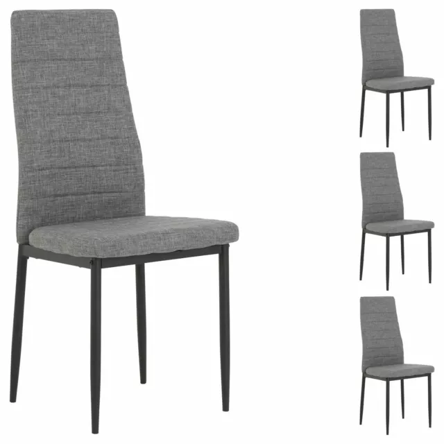 Lot de 4 chaises de salle à manger en tissu gris et pieds en métal noir