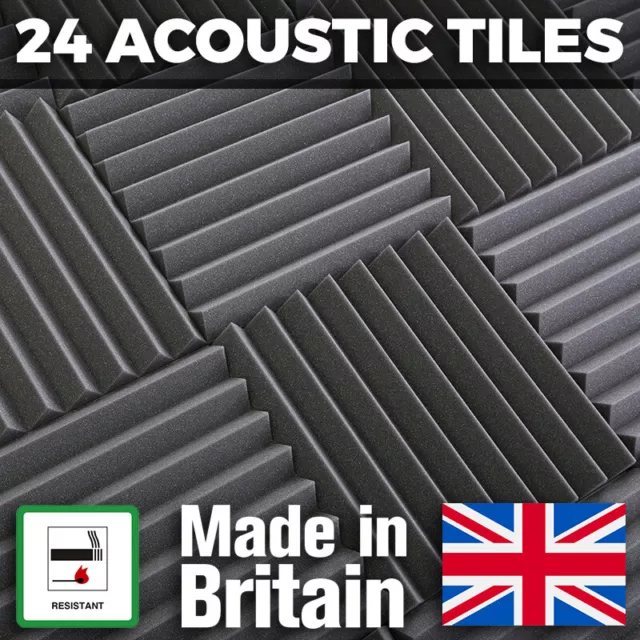 24 x Grey Thick Acoustic Foam Tiles - 300mm Studio Sound Proofing Foam Treatment