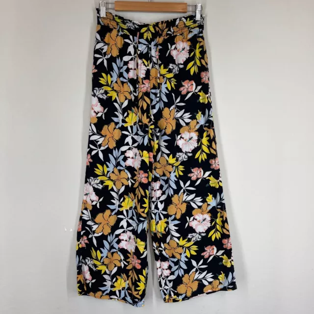 Roxy Women's Medium Beach Pants Floral Elastic Waist Drawstring Wide Leg Lounge