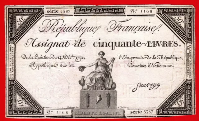 Assignat De 50 Livres - Sauvage - 14 Decembre 1792 - Revolution Francaise