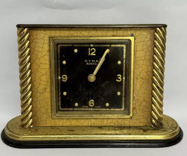 Beautiful Gold & Black Antique Art Deco CYMA Swiss Desk Mantle Clock For Repair