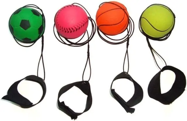 4 pcs Return Rubber Sport Ball on Nylon String with Wrist Band for Assorted