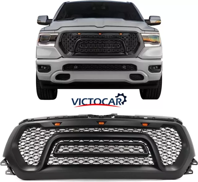 VICTOCAR Front Upper Grille Fit for 2019-2023 Dodge Ram 1500 Rebel Style w/LED