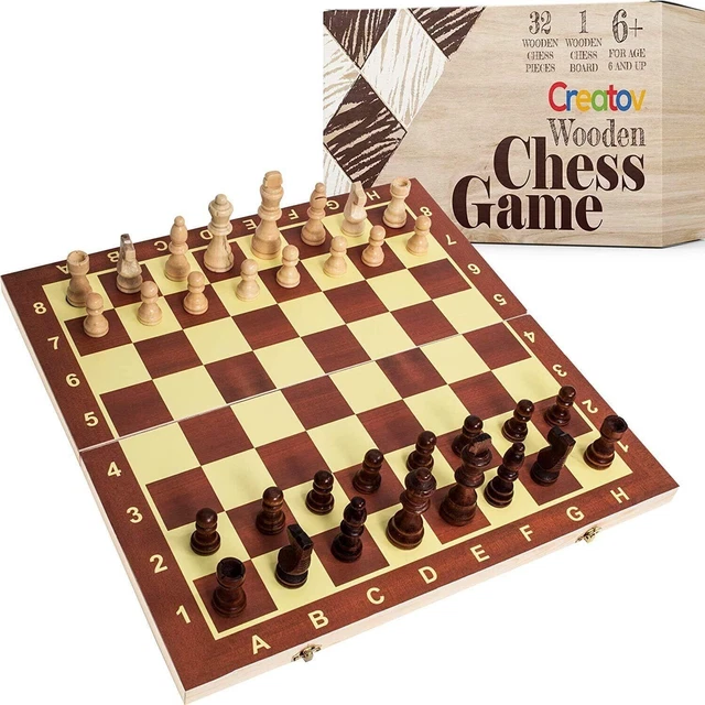 WOOD CHESS SET 15"X15" Wooden Folding Board Classic Chess Game