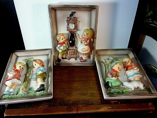 3 Vintage Hand Painted Relco Creations, Japan Wall Hanging Nursery Rhymes