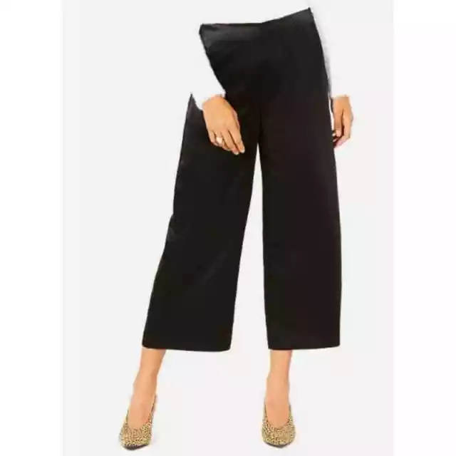 Dennis Basso Caviar Crepe Wide Leg Pull-On Cropped Pants black L New A305542