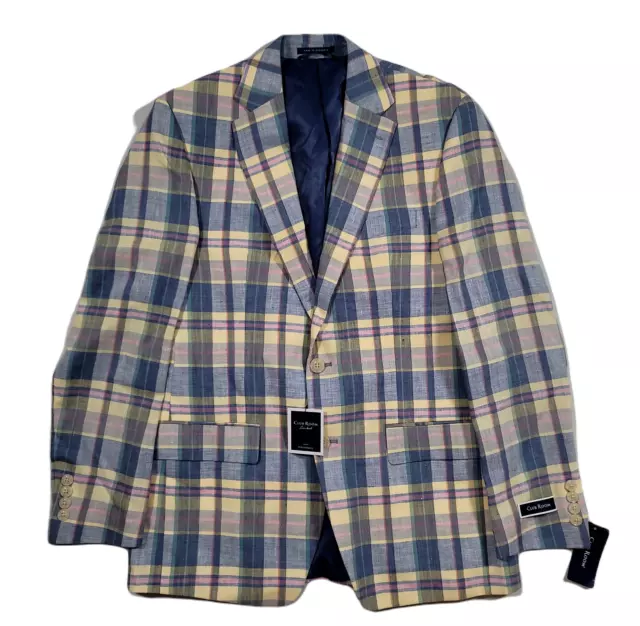 Club Room Plaid Patterned Sport Coat Mens 38R Yellow/Blue Classic-Fit