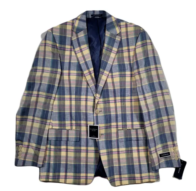 Club Room Plaid Patterned Sport Coat Mens 38S Yellow/Blue Classic-Fit