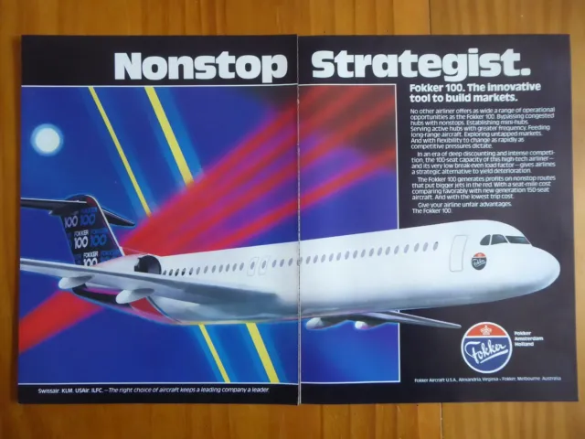 11/1986 Pub Fokker Aircraft Fokker 100 Regional Airliner Original Ad
