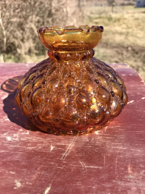 Vintage Amber Hobnail Ruffled Top Glass Lamp Shade / Globe Base 3 3/4 D 3 1/2 H
