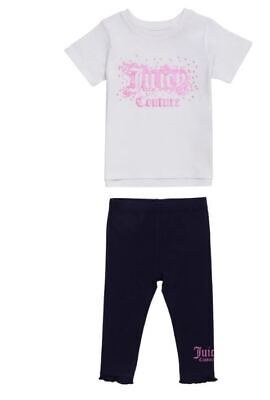 NUOVO Ragazze Luccicante JUICY COUTURE T-shirt & Leggings Set Età 3 ANNI blu marino/rosa