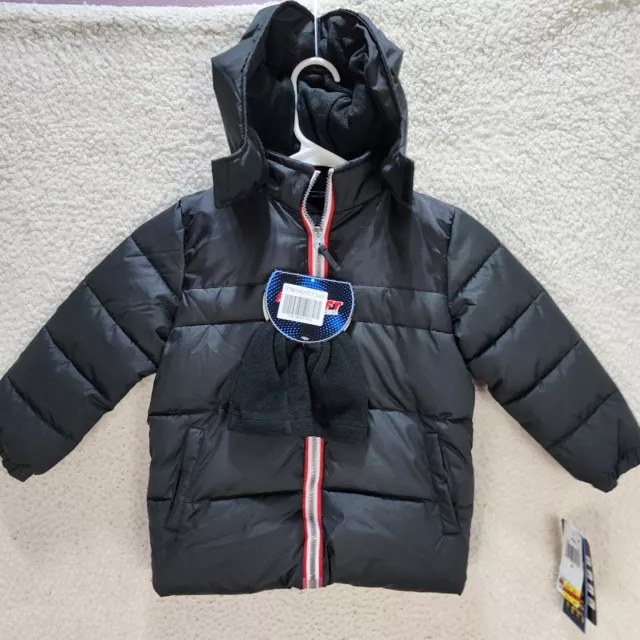 Ixtreme Canvas Yoke Puffer Jacket with Fleece Hat Set Toddler Boys 3T Black-2pcs